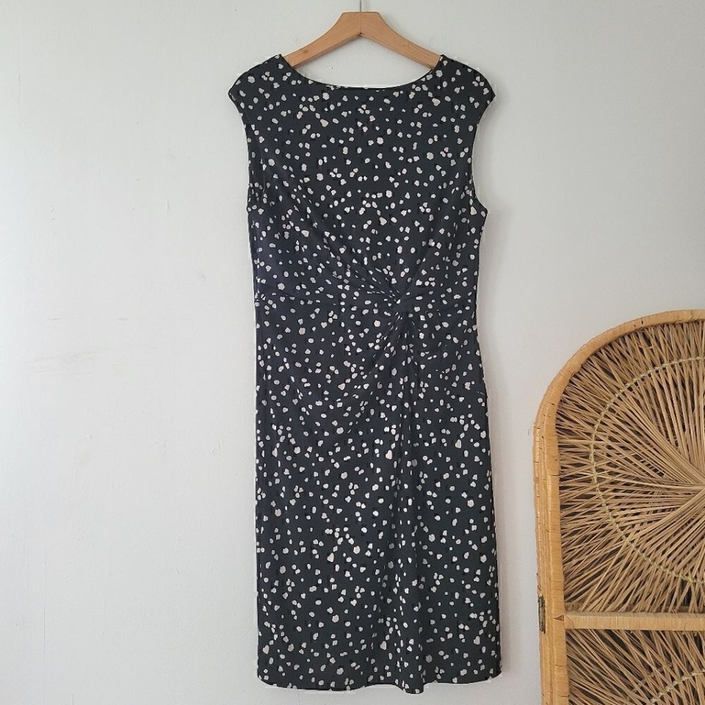 Kenneth Cole New York Side Twist Modern Dot Print Dress Black Cream L